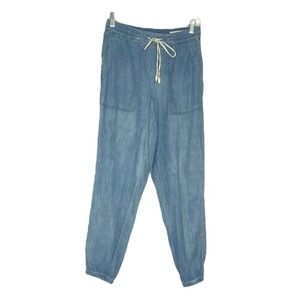 BLANK NYC Pull On Chambray‎ Jogger Pants Blue Light Medium Wash Drawstring Sz XS